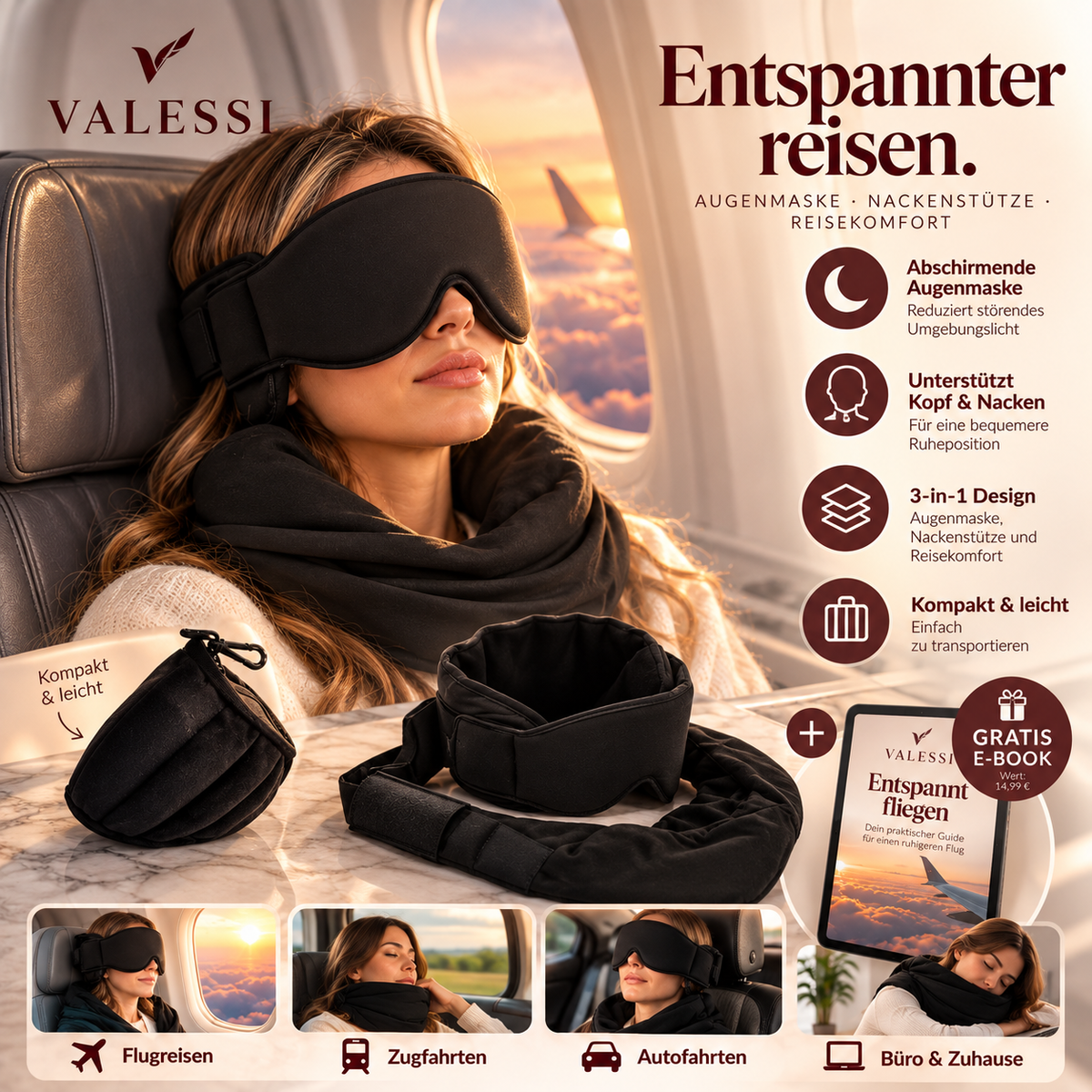 VALESSI™ Travel Comfort 3-in-1 Schlaf-Set