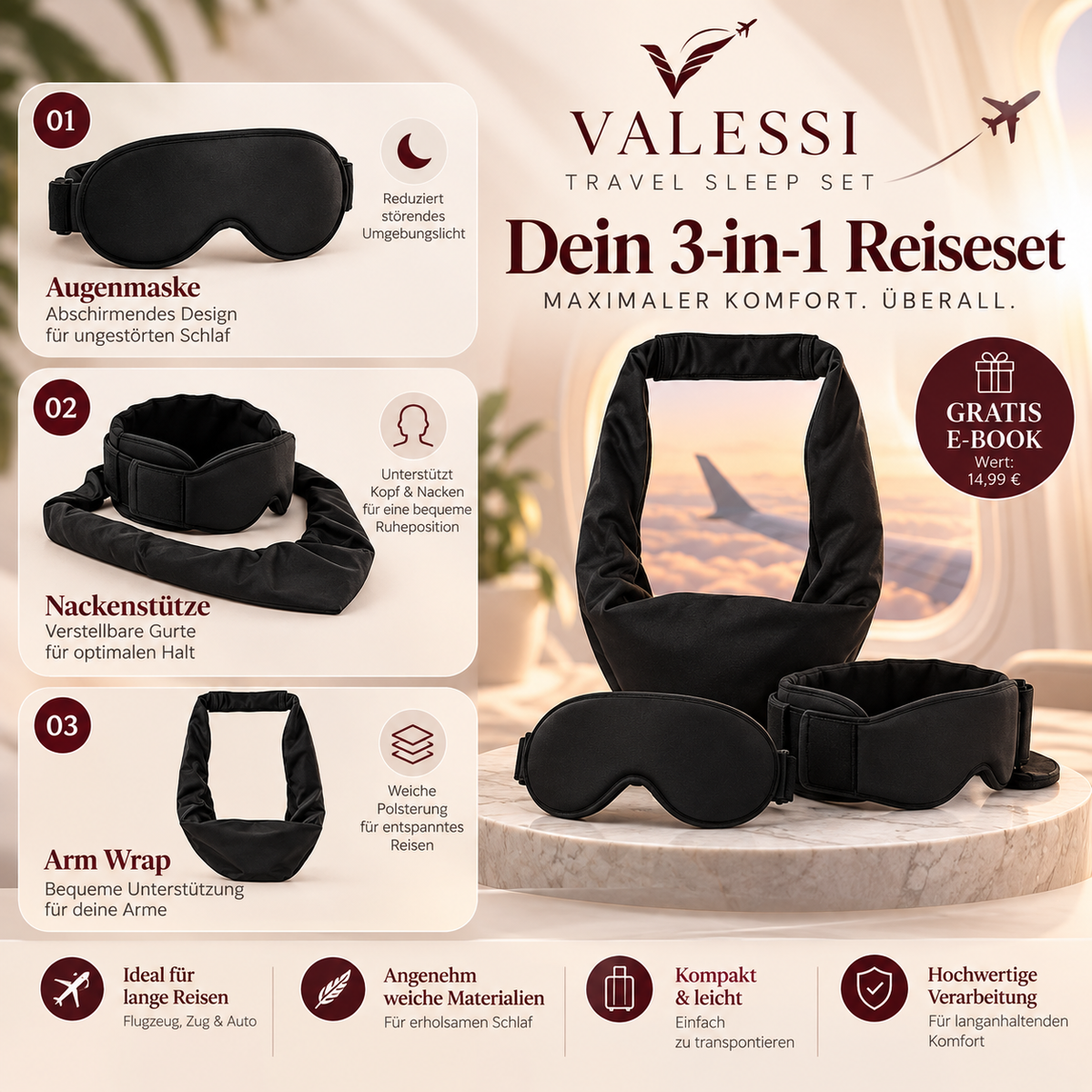 VALESSI™ Travel Comfort 3-in-1 Schlaf-Set