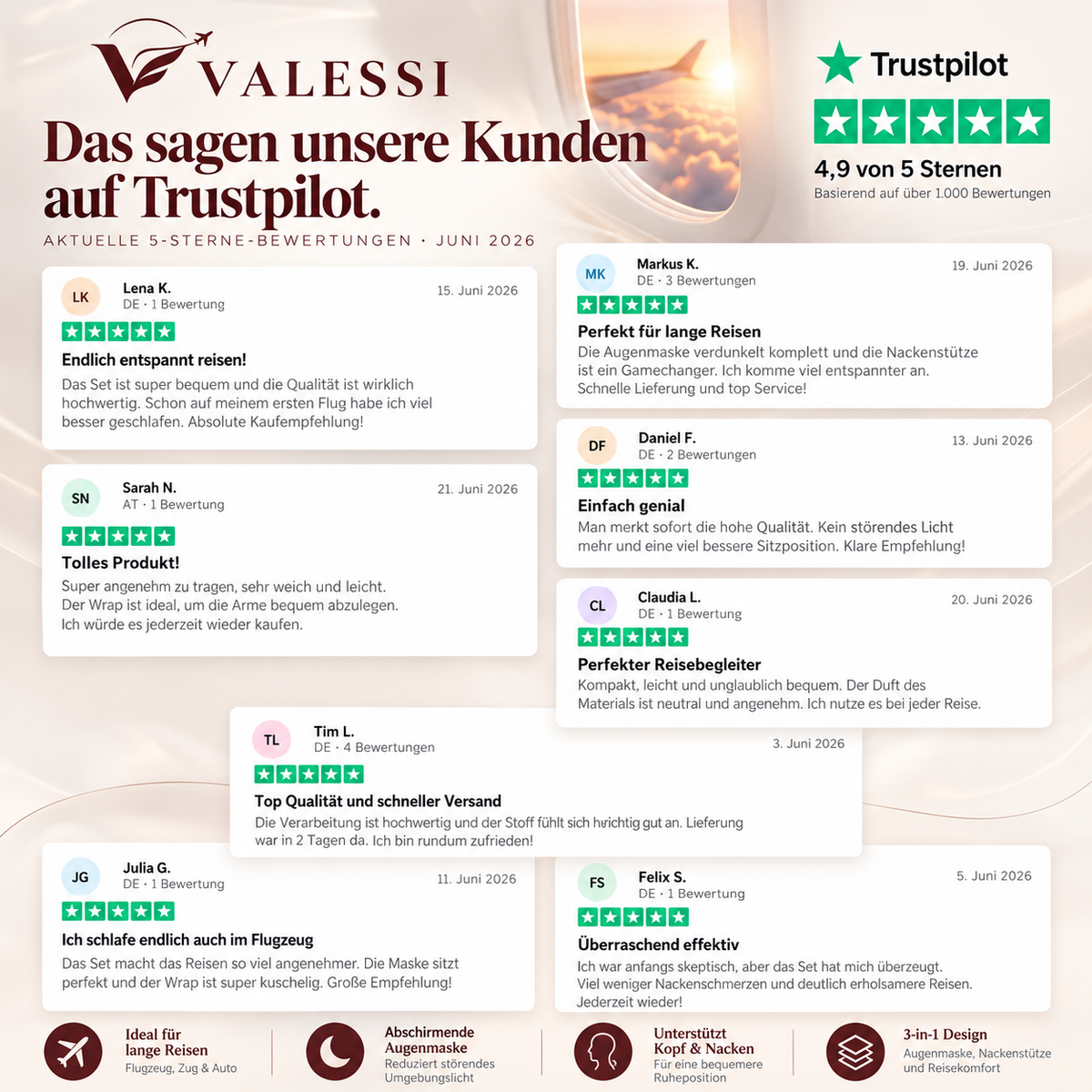 VALESSI™ Travel Comfort 3-in-1 Schlaf-Set